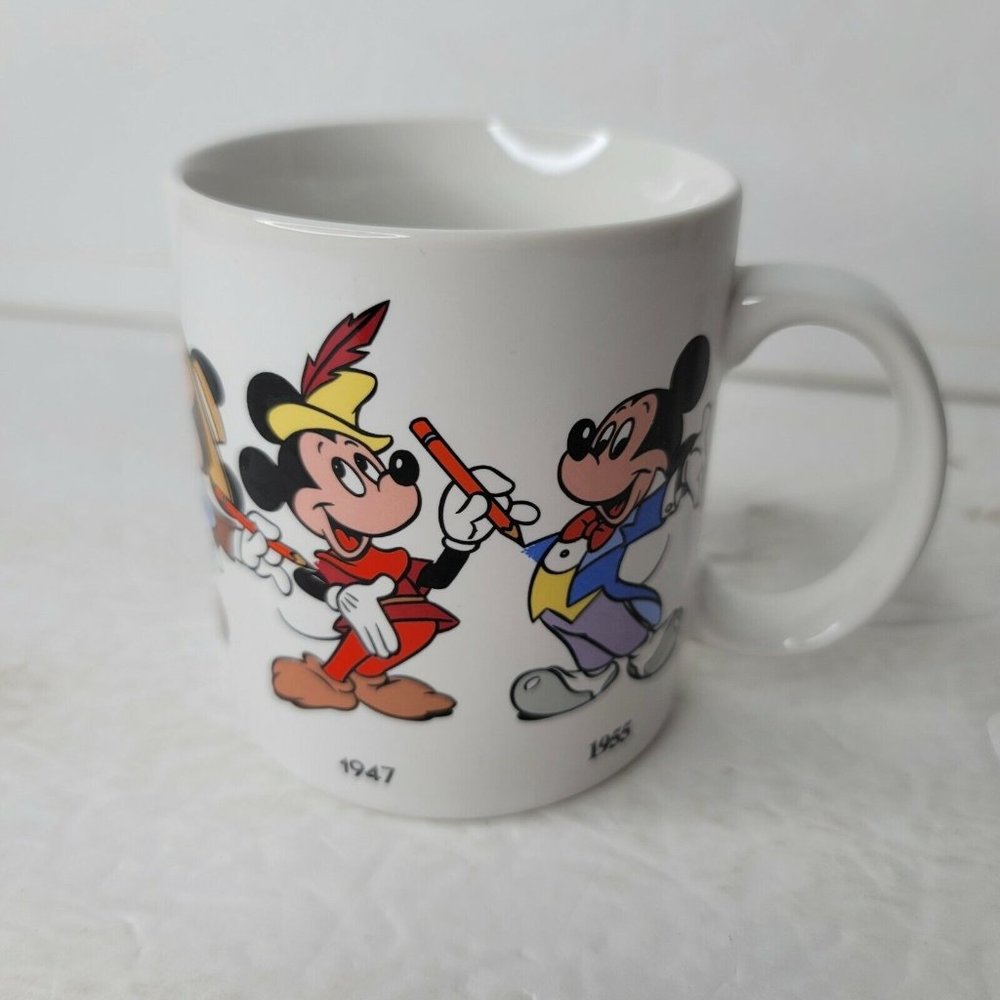 Disney 1986 Mickey Mouse 1928 to 1955 Coffee Mug Applause Japan Apx 3 x 3.25